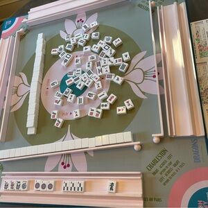 Wood Mahjong Racks with Pushers painted in a pale pink